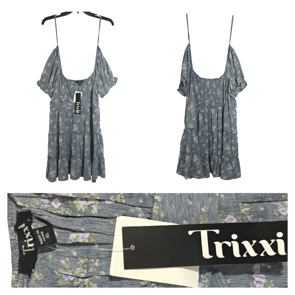Trixxi Blue Floral Cold-Shoulder Mini Dress